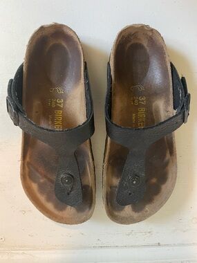 Birkenstock Black Thong Sandals with Buckle